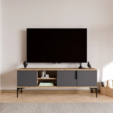 Alonex Tarz (Full Antrasit) , 150 cm Tv Ünitesi , Tv Sehpası ,raflı Tv Ünitesi