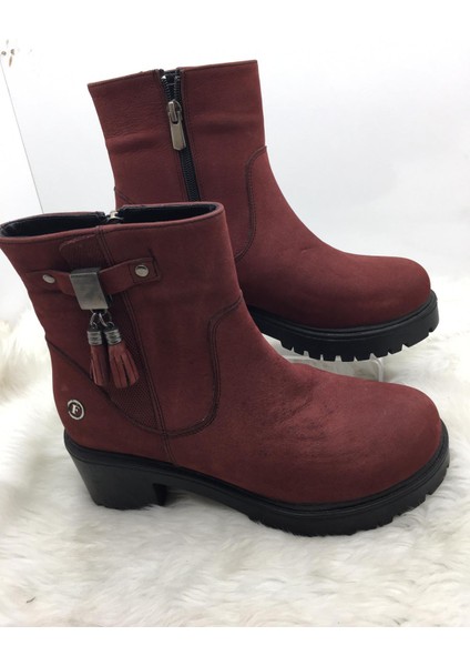 Çiğdem Bordo Gerçek Crayz Deri Kısa Bot (B8A) - Bordo - 39 - ST01497-BORDO-39
