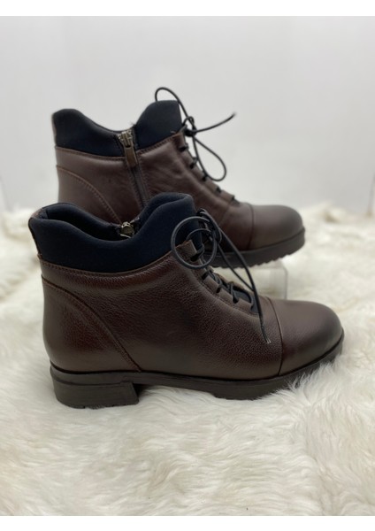 Gerçek Deri Acı Kahve Lastikli Bağlı Bilek Boy Bot (B1A) - Acı Kahve - 36 - ST00958-ACI Kahve-36