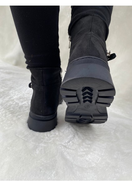 Çiğdem Yanı Taşlı Fermuarlı Siyah Süet Bot ( Ilker B1) - Siyah - 37 - ST00607-SİYAH-37