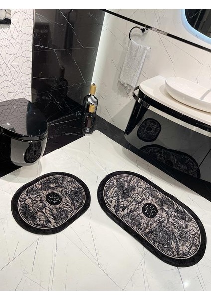 2 Li Parsley Model Çiçek Desenli 60X100 - 60X50 Lucky Lateks Taban Banyo Paspas