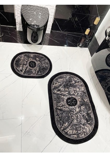 2 Li Parsley Model Çiçek Desenli 60X100 - 60X50 Lucky Lateks Taban Banyo Paspas