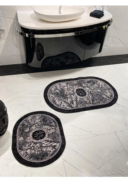 2 Li Parsley Model Çiçek Desenli 60X100 - 60X50 Lucky Lateks Taban Banyo Paspas