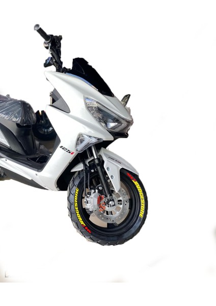 Bridgestone & Kuyruk Motorsiklet Scooter Lastik Yazısı Sticker 8 Adet (Rks Mondial Falcon Kuba Yamaha Honda Tüm Motorlara Uyumlu)