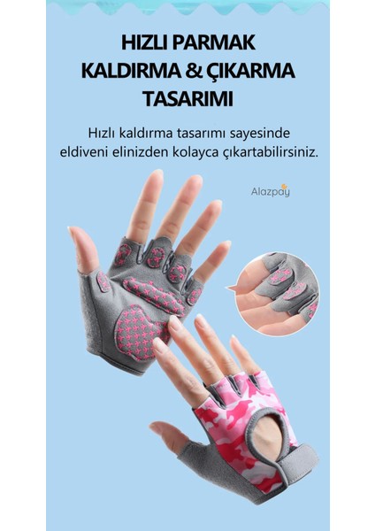 Çocuk Yarım Parmak Avuç Içi Yastık Korumalı Kaymaz Silikon Bisiklet Spor Eldiveni (9-14 Yaş)