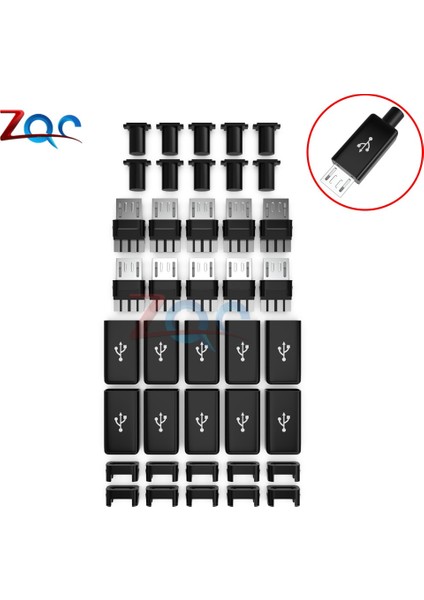 10 Takım Dıy Mikro USB Erkek Fiş Konnektörleri Konnektör Kiti Kapaklı Siyah (Yurt Dışından) fiyatları