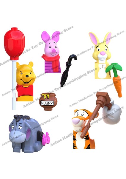 66001-66005 Disney Anime Bebek Winnie The Pooh Piglet Tigger Tavşan Mini Aksiyon Oyuncak Figürler Karikatür Birleştirin Oyuncak Bloklar Çocuk Hediye (Yurt Dışından)