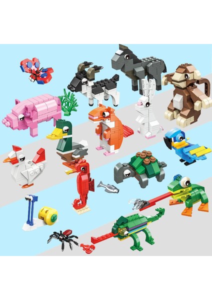1 Adet Mini Hayvan Blok Dıy Bukalemun Kurbağa Papağan Örümcek Salyangoz Keçi Maymun Yapı Tuğlası Oyuncaklar Çocuklar Için (Yurt Dışından)