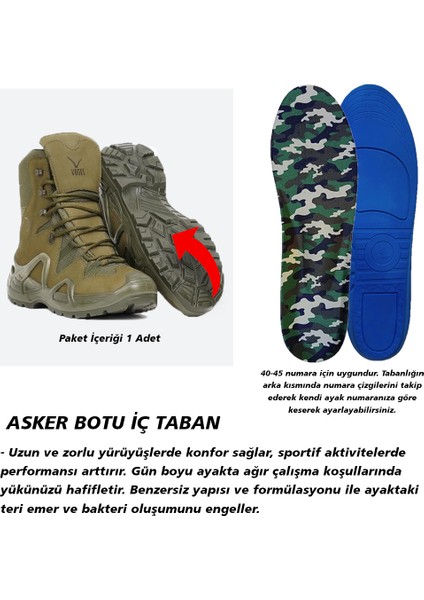 BG184.ML | Yumuşak Memory Foam Asker Botları için İç Tabanlık, 2x Vatka ve Koku Önleyici Toz