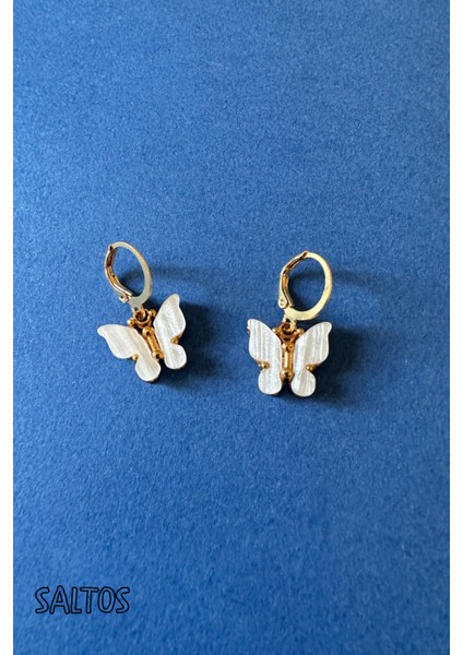 Beyaz Kelebekli Gold Kolye Küpe Doğum Günü Hediyesi Sevgiliye Kelebek Kadın Gold Kolye Küpe Hediyesi modelleri