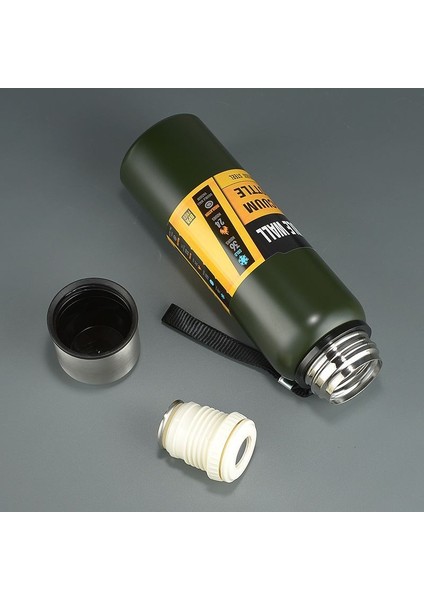 304 L Çelik 1000 ml Yeşil Kamp Piknik Termos Tutmalı Termos CIN492YS