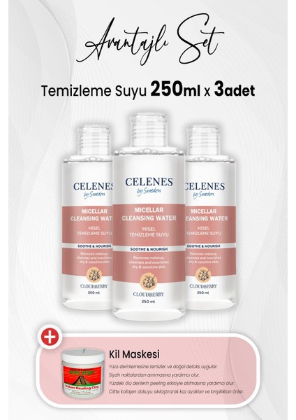 By Sweden Cloudberry Misel Temizleme Suyu 250 ml x 3 Adet ve Kil Maskesi 454 gr