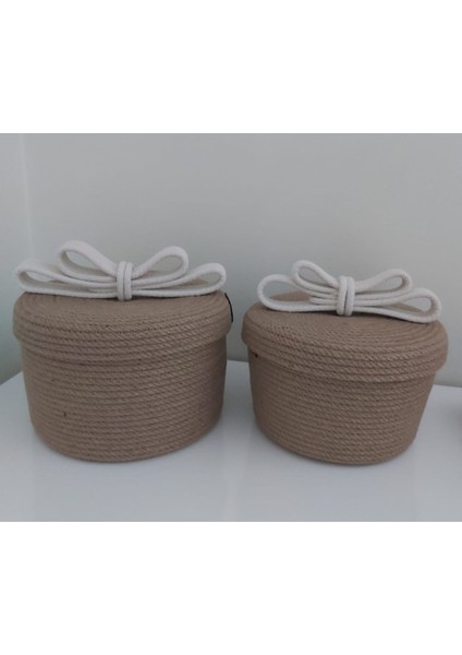 2'li Kapaklı Hasır Sepet Takımı Beyaz&hasır Sepet Düzenleyici Organizer Dekorasyon HEDIYELIK-25X14/22X13