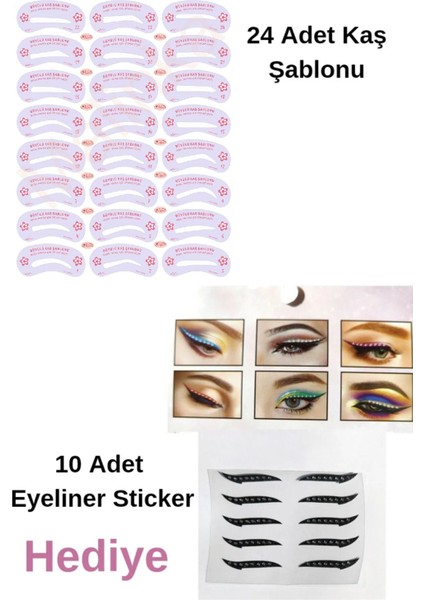 Yeniden Kullanılabilir 24 Adet Kaş Şablonu Şekillendirici 10 Ad Eyeliner Sticker Makyaj Seti Kalıp