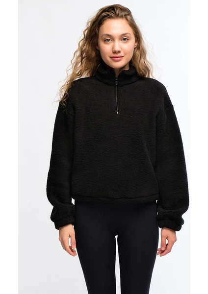 Siyah Kadın Peluş Sweatshirt - Rope