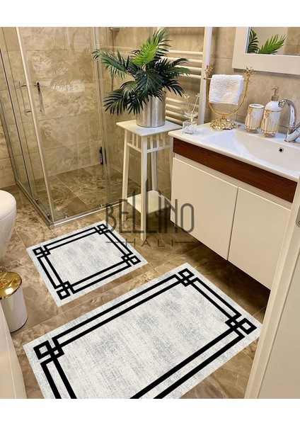 Yıkanabilir Kaymaz Pamuk Dokuma Taban Leke Tutmaz Çerçeveli Banyo Paspası 2 Li Klozet Takımı