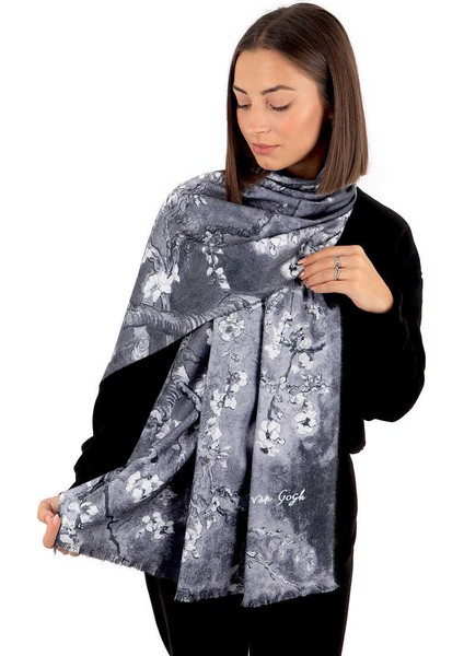 Gri Badem Çiçeği Desen Kışlık Şal fiyatları