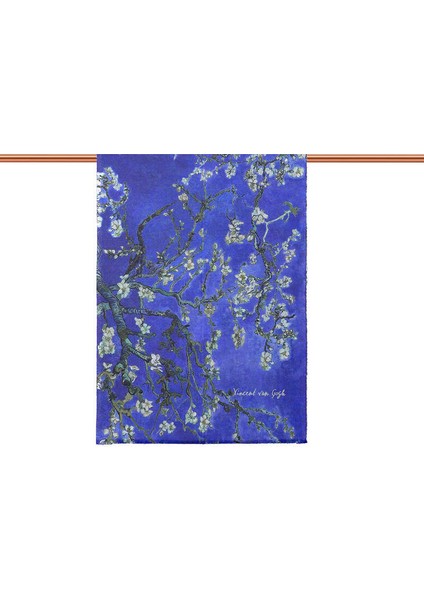 Mavi Badem Çiçeği Desen Kışlık Şal modelleri