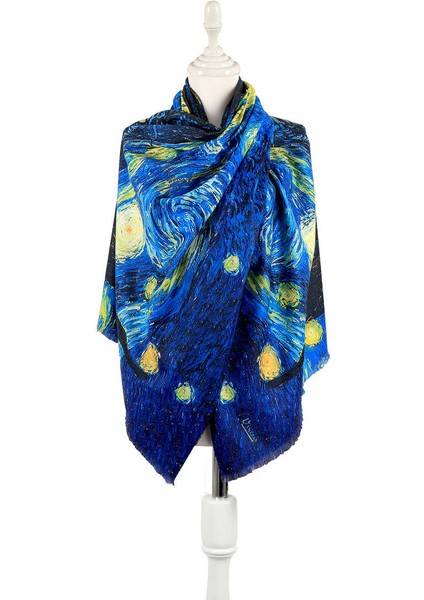 Saks Yıldızlı Geceler Desen Kışlık Şal