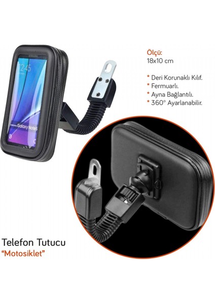 Motosiklet Telefon Tutucu Deri Fermuarlı 18X10 cm BR5901964