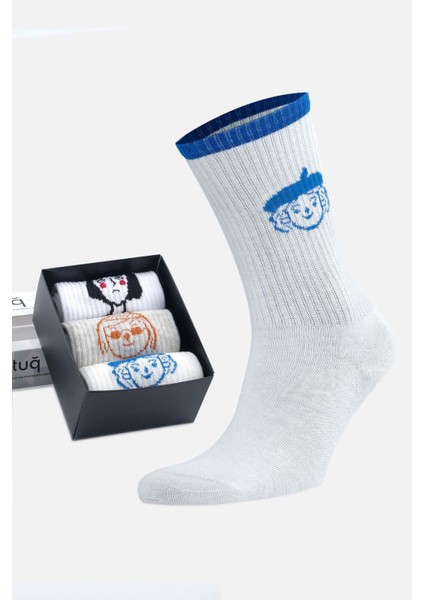 Kadın Pamuklu 3 Çift Özel Kutulu Çok Renkli Soket Çorap - 41085-1