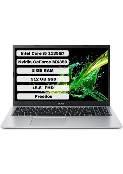 Aspire A315-58G Intel Core i5 1135G7 8GB 512GB SSD MX350 15.6" FHD Taşınabilir Bilgisayar NX.ADUEY.001