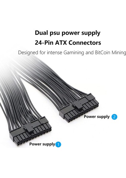 Çift Psu Güç Kaynağı 24-Pin Atx Anakart Splitter Kablosu, Atx Anakart Uzatma Kablosu Için 24PIN(20+4) (Yurt Dışından)