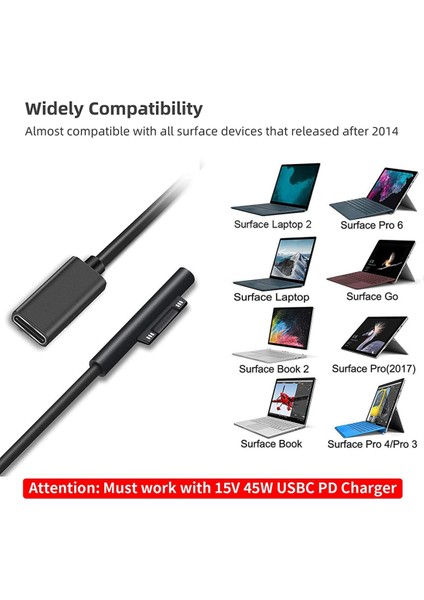 Surface Pro7 Go2 Pro6 5/4/3 Dizüstü Bilgisayar1/2/3 ve Surface Book ile Uyumlu Usb-C Şarj Kablosuna Bağlantı (Yurt Dışından)