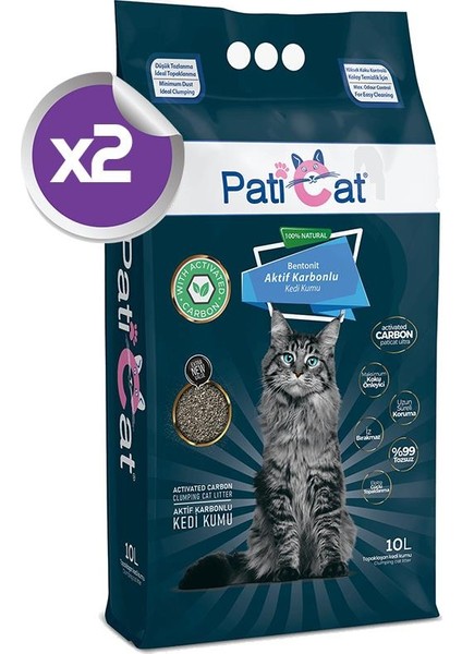 Paticat Aktif Karbonlu Topaklanan Kedi Kumu 2 x 10 lt