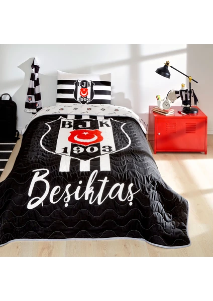 Beşiktaş Stripe Tek Kişilik Yatak Örtüsü Seti Beşiktaş Lisans