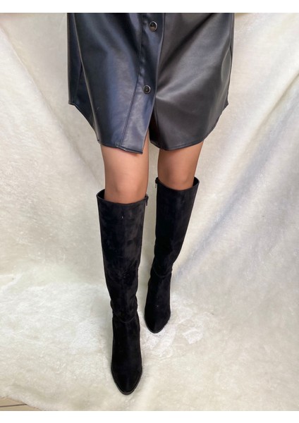 Çiğdem Siyah Gerçek Süet Deri Sivri Burun Uzun Çizme (Ç4) - Siyah - 38 - ST01475-SİYAH-38 fırsatları