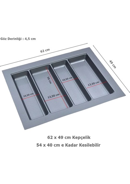 Çekmece Içi Kaşıklık ve Kepçelik 2 Li Set 62 x 49 cm Gri