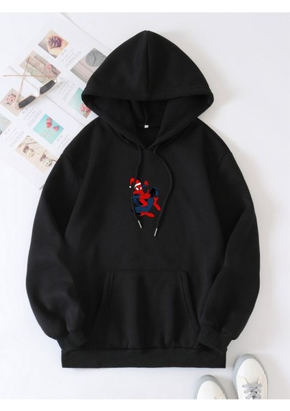 Yıılbaşı Örümcek Adam Baskılı Siyah Sweatshirt