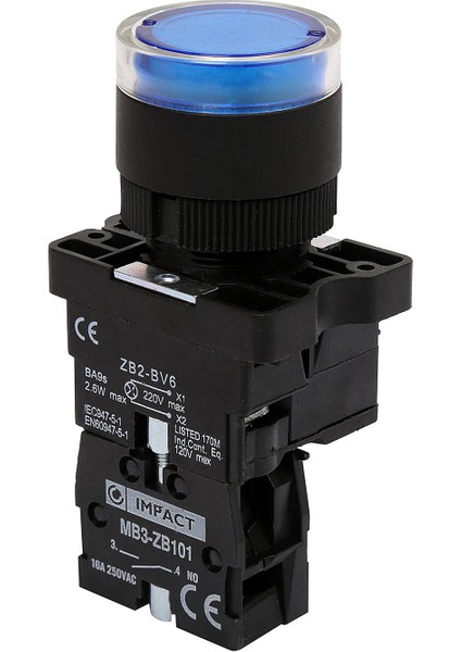 22mm Işıklı Buton Mavi NO MB3-EW661