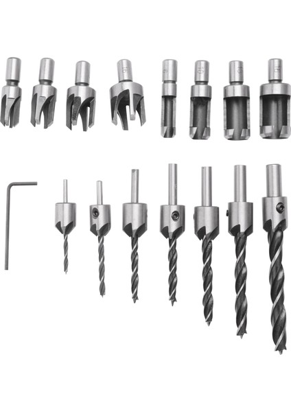 8 Parça Hss Konik Pençe Tipi Ahşap Fiş Kesici Matkap Uçları 5/8 Inç 1/2 Inç 3/8 Inç 1/4 Inç + 7 Parça Havşa Matkap Uçları Seti, Yüksek Hız Çelik Matkap Uçları Vida Pah Aracı (Yurt Dışından)