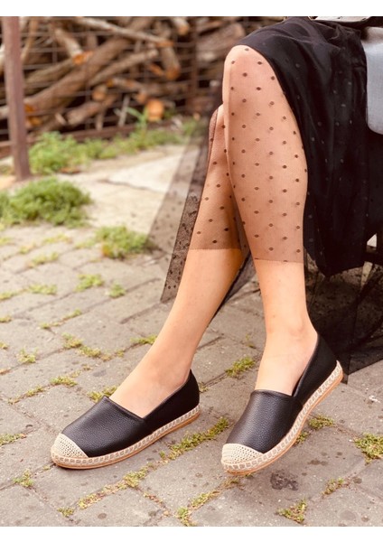 Kadın Yazlık Siyah Espadril Çok Şık Günlük Babet