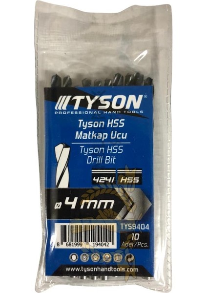 Kupa Tyson Metal Ahşap Delici Hss Matkap Ucu 4.0 Mm. - 10 Adet