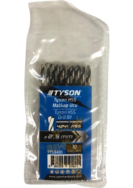 Kupa Tyson Metal Ahşap Delici Hss Matkap Ucu 2.5 Mm. - 10 Adet