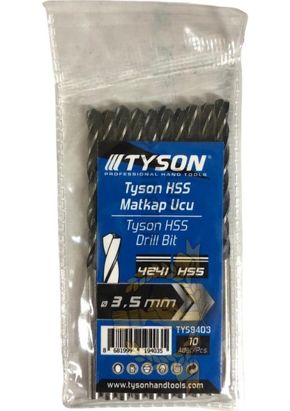 Kupa Tyson Metal Ahşap Delici Hss Matkap Ucu 3.5 Mm. - 10 Adet