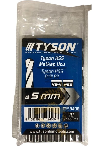 Kupa Tyson Metal Ahşap Delici Hss Matkap Ucu 5.0 Mm. - 10 Adet