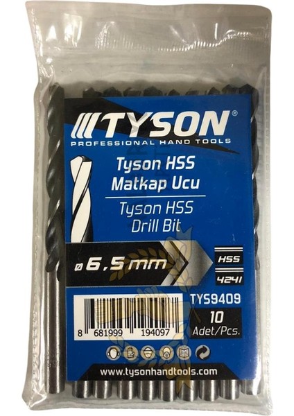 Kupa Tyson Metal Ahşap Delici Hss Matkap Ucu 6.5 Mm. - 10 Adet