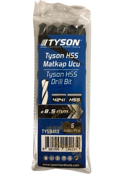 Kupa Tyson Metal Ahşap Delici Hss Matkap Ucu 8.5 Mm. - 5 Adet