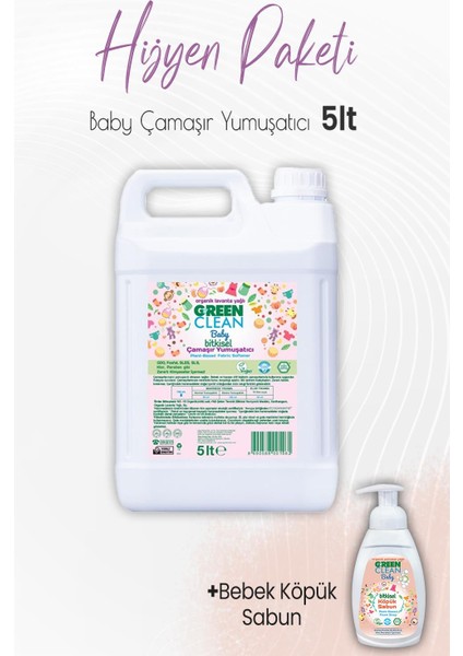 Green Clean Baby Bitkisel Köpük Sabun Portakal 450 ml ve Çamaşır Yumuşatıcı Lavanta 5 Lt