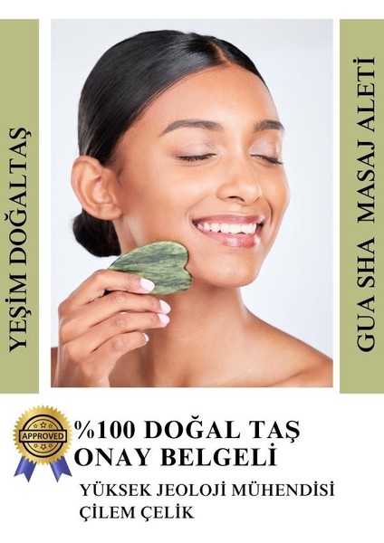 Yeşim Doğal Taş Gua Sha Yüz Masaj Aleti %100 Doğal Taş