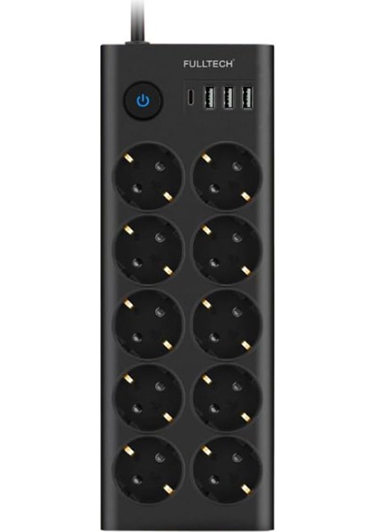 Type-C Port Girişli Akım Korumalı 10'lu Priz, 3 Usb, 1 Type-C Giriş, Isıya Dayanıklı, Ftr-14