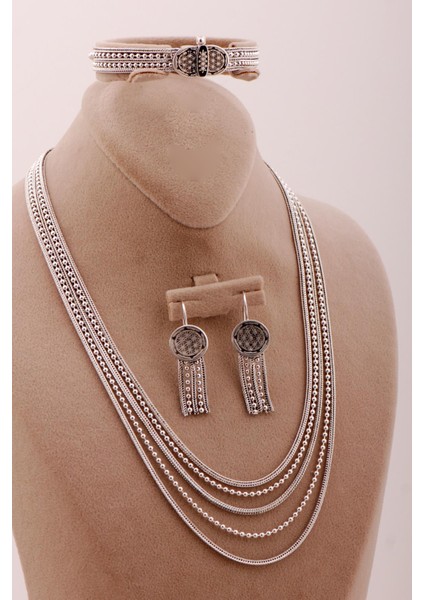 Yaşam Çiçeği Toplu Hasır Örgü Gümüş Set 2719