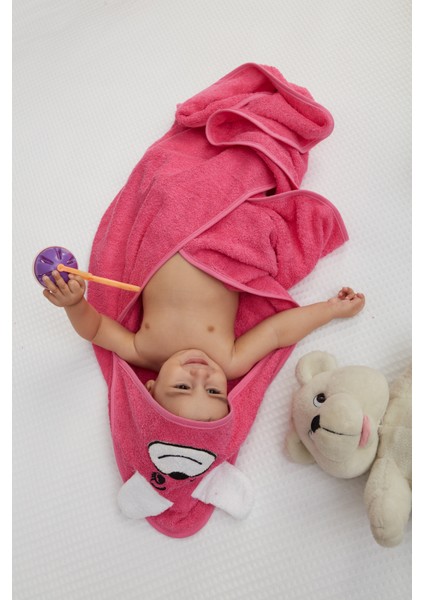 Pupy Bear Pamuklu Kapşonlu Kız-erkek Yenidoğan Bebek Kundak Havlusu Nakış Işlemeli Fuşya 100x100cm fiyatları