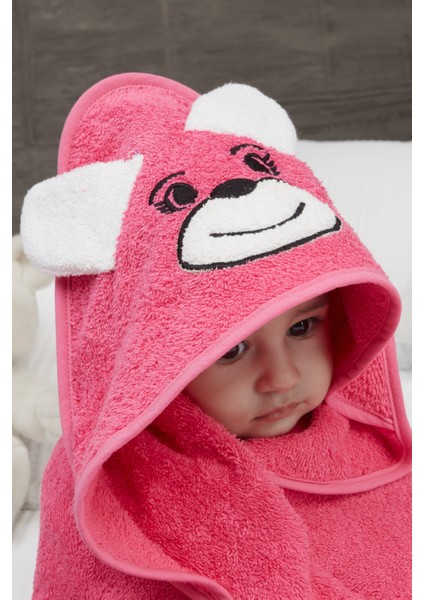 Pupy Bear Pamuklu Kapşonlu Kız-erkek Yenidoğan Bebek Kundak Havlusu Nakış Işlemeli Fuşya 100x100cm modelleri