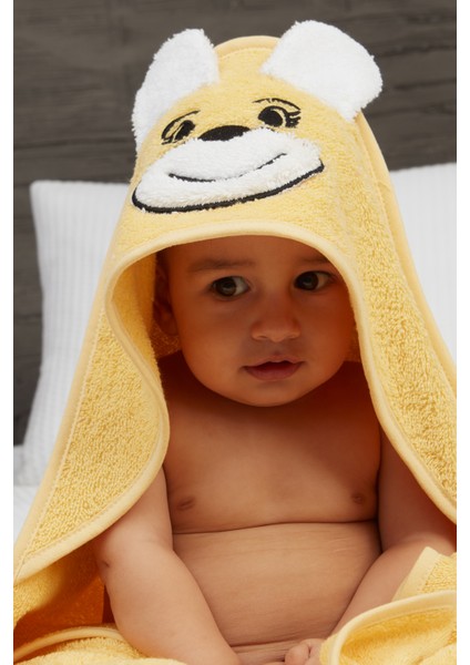 Pupy Bear Pamuklu Kapşonlu Kız-erkek Yenidoğan Bebek Kundak Havlusu Nakış Işlemeli Sarı 100x100cm fiyatları