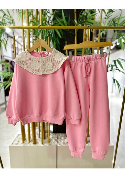 Dantel Yaka 2li Eşofman takımı - Pembe